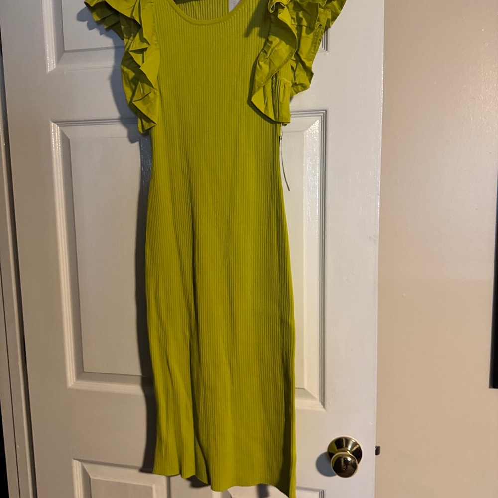 New York & Company Ribbed Knit Top in Lime Green